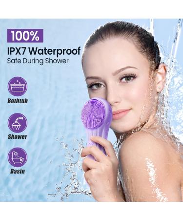 Silicone Face Scrubber Electric Facial Cleansing Brush Skincare Tools with Magnet Charger for Deep Cleaning|Gentle Exfoliating|Massaging (Purple) - Buy Online on SooperMarket.com