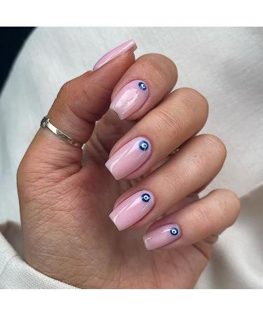 24 Pcs Glossy Press on Coffin Nails for Women - Pink Eye False Nail Set with Glue - Buy Online on SooperMarket.com
