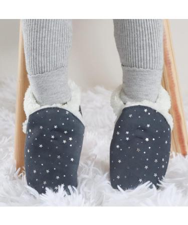 Dotty Fish Suede Baby Slippers | Warm Fleece Lined Infant Toddler Shoes | Non-Slip Soft Sole Boys Girls | Silver Stars 0-6 Months - 5-6 Years - Buy Online on SooperMarket.com