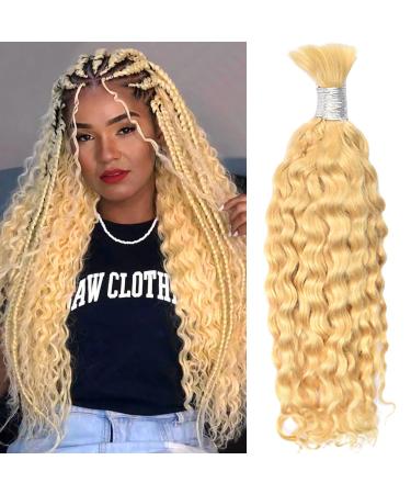 Human Hair Bulk For Braiding Highlight Deep Wave Boho Human Braiding Hair Unprocessed Human Hair Extensions For Micro Braids 24 Inch-100G 24 Inch 613#