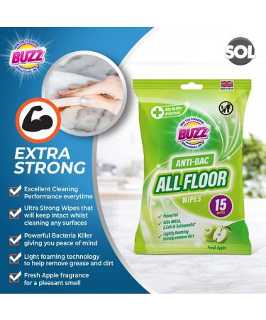 30 Pack Buzz All Floor Wipes Apple - Ultra Strong Wood Floor Cleaning Wipes - Quick Drying, Dust Magnet, Suitable for Laminate & Wooden Floors - Buy Online on SooperMarket.com
