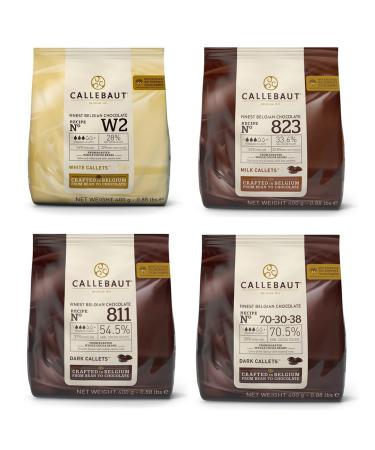 Callebaut 4 x 400g Bundle - Finest Belgian Dark Milk & White Chocolate Couverture (Callets)
