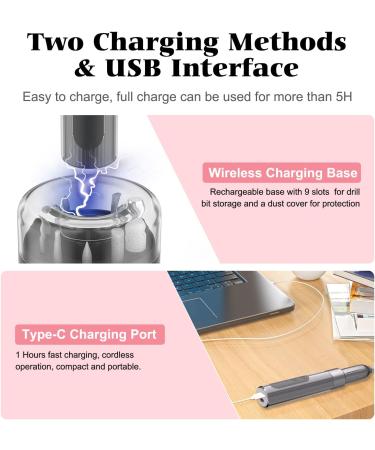 Portable Rechargeable Electric Nail File Kit | 12 Bits, 6 Speeds | Professional Nail Drill for Acrylic & Gel Nails | Dark Gray | Great Gift for Women - Buy Online on SooperMarket.com
