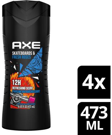 AXE Body Wash for Men for 360 freshness Skate Board & Fresh Roses with a 12-hour refreshing scent 473mL (Pack of 4) - Buy Online on SooperMarket.com