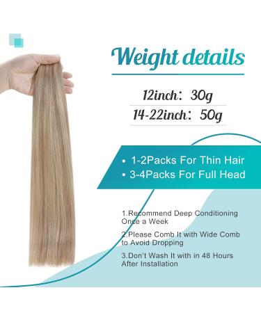 FSHINE 40cm Real Hair Tape Extensions - Ash Blonde Highlight 20 Remy Hair Pieces Invisible Adhesive #18P613 - Quality Bleaching Blonde Hair Extensions - Buy Online on SooperMarket.com