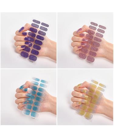 Buy 8 Sheets Semi Cured Nail Polish Stickers - Gradient Glitter & Solid Color Gel Wraps | Self-Adhesive Multicolored Nail Strips for Women & Girls | Perfect Manicure Decoration Supplies - Buy Online on SooperMarket.com