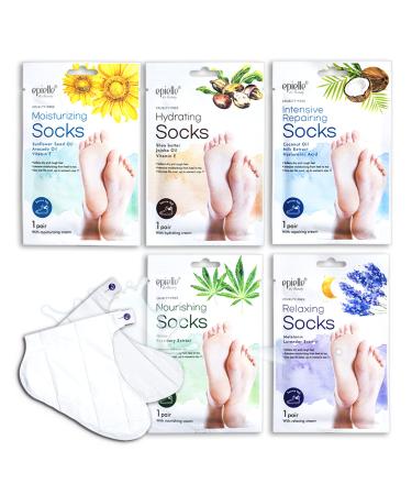epielle New Moisturizing Socks and Gloves for Hand and Foot Care | Assorted 5 Pairs Socks (Socks 5 Pairs) | Skincare Gifts for Her. Stocking Stuffer!!