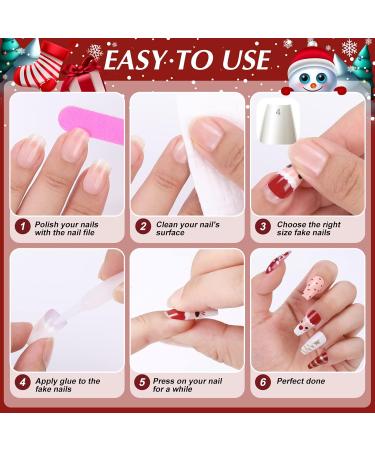 MELLIEX Christmas Fake Nails Artificial Full Cover Press on Nails 48 Pieces Xmas Coffin False Nail Tips Santa Claus Snowflake Elk Nail Art Decorations with Nail Glue and Nail Files - Buy Online on SooperMarket.com