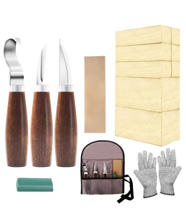 Wood Whittling Kit with Basswood Wood Blocks Gifts Set for Adults and Kids Beginners  Wood Carving Kit Set Includes 3pcs Wood Carving Knife & 8pcs Blocks & Gloves for Widdling Kit
