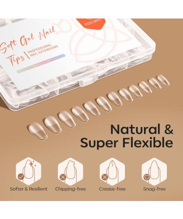 Modelones 216pcs Full Cover Nail Tips Set - Soft Gel PMMA Resin 12 Sizes Short Almond DIY Nail Art & Designs - Buy Online on SooperMarket.com