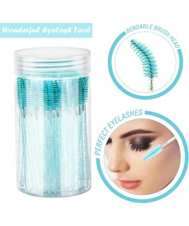 GCQQ Crystal Blue 100PCS Eyelash Brushes & Disposable Spoolies with Container - Ideal for Lash Extensions & Castor Oil Application - Buy Online on SooperMarket.com