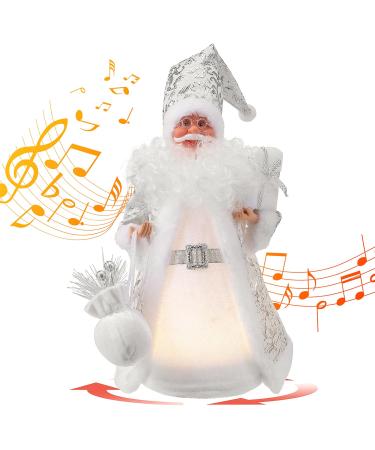 zerotop 16" Electric Singing Walking Santa Claus Christmas Plush Toy with Music & Lights Induction Electric Christmas Ornaments Stuffed Toy Musical Doll for Kids Gift Home Party Xmas Decor (White) Silver