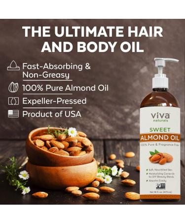 100% Pure Sweet Almond Oil for Hair and Skin - Non-Greasy Massage Oil - Carrier Oil for Essential Oils - Expeller-Pressed - Non-GMO - 16 fl oz - Buy Online on SooperMarket.com