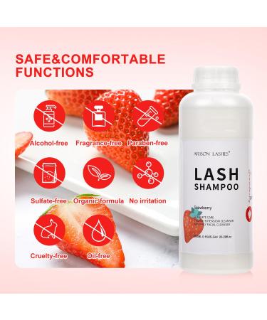 Eyelash Extension Shampoo 600ml | Paraben & Sulfate Free Foaming Cleaner for Extensions & Natural Lashes | Professional & Self-Use | Caomei Strawberry - Buy Online on SooperMarket.com