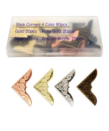 CATOSUM JSM 80-PCS Metal Book Corners  Corner Protector  Iron Decorative for Scrapbook Photo Album Diary Cover Menus Folder(Gold  Silver  Rose Gold  Antique Bronze)