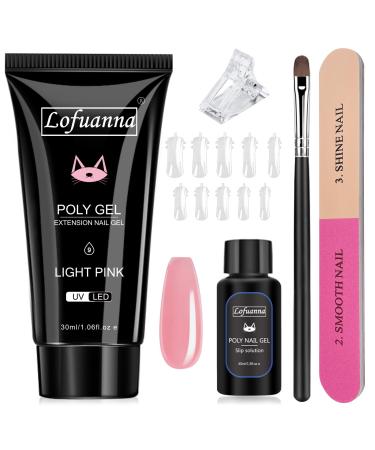 Gel Extension Nail Kit 30ML Poly Gel Nail Clear Poly Gel Nail Extension Kit Builder Gel Nail Kit Poly Gel Nail Gel Starter Professional Nail Gel Kit With Slip Solution And Poly Gel Clips light pink
