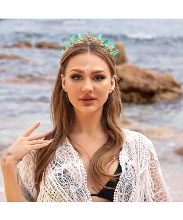 Green Quartz Crown Tiara Headband | Gold Leaf Woodland Fairy Hairband - Buy Online on SooperMarket.com