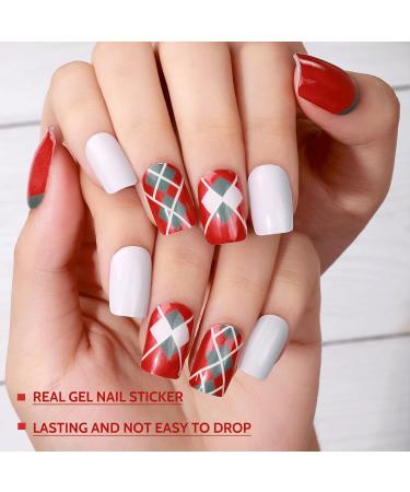 Christmas Red Green White gel nail stickers uv cure semi cured stickers & decals uv stick on gel nails nail polish strips - Buy Online on SooperMarket.com