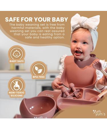 Yum Yum's Baby Weaning Set - Silicone Feeding Set of 10 with Suction Bowl, Spoon, Fork & Cup | Suction Plate & Baby Plate - Baby Gifts & Presents - Pink - Buy Online on SooperMarket.com