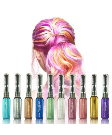 Adofect 10 Colors Temporary Hair Mascara Instantly Hair Color Dye Great Gift for Girls, Women, Temporary Hair Color Chalk 10 Count (Pack of 1)