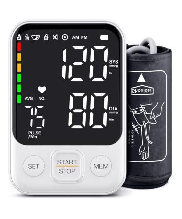 Blood Pressure Monitor Upper Arm Bp Machine Automatic Digital Blood Pressure Monitor with Large Cuff Led Backlit Display 2 Users 240 Memory Storage Bag, White White.
