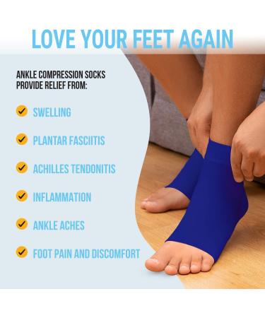 Ankle Compression Sleeve - 20-30mmHg Open Toe Compression Socks for Swelling, Plantar Fasciitis, Sprain, Neuropathy - Navy Blue Large - Buy Online on SooperMarket.com