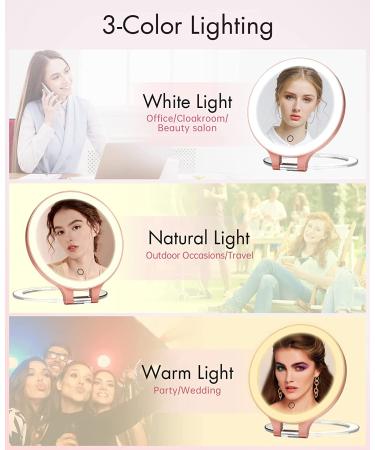 Rechargeable LED Makeup Mirror - 10X1X Double Sided, 3 Color Settings, Rotatable - Rose Gold - Buy Online on SooperMarket.com