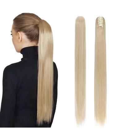 TESS Claw Clip in Ponytail Hair Extensions 26 Inches Straight Ponytail Extension #18/613 Dark Blond&Bleach Blond Hair Extensions Clip in Ponytail Blonde for Women 150g