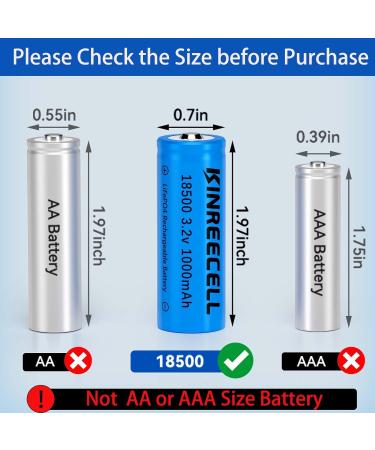 LiFePO4 18500 Rechargeable 3.2V 1000mAh Solar Battery - Perfect for Outdoor Solar Lights & Flashlights (4 Pack - Buy Online on SooperMarket.com