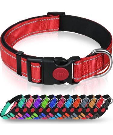 Taglory dog collar soft padded neoprene nylon dog collar for extra large dogs adjustable and reflective for training red XL (1 Pack) red