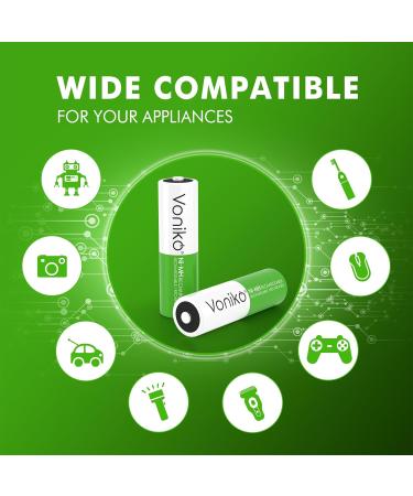 Voniko Rechargeable AA NiMH Batteries 12 Pack - Ultra Long Lasting 2100mAh 1000x Rechargeable Pre-Charged (1.2V) - Ideal for Eco-Friendly Power Solutions - Buy Online on SooperMarket.com