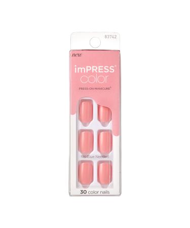 KISS IMPRING COLOR Pretty Pink with PureFit technology colored manicure contains cleaning pad mini file manica straps and 30 artificial nails pretty pink 1 piece (1 Pack)