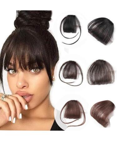 Glamza Clip In Fringe 'Big Bang' Clip in Bangs Front Hairpiece Topper for Women Available in Black Dark Brown or Light Brown With or Without Sideburns (Dark Brown (Without Sideburns))