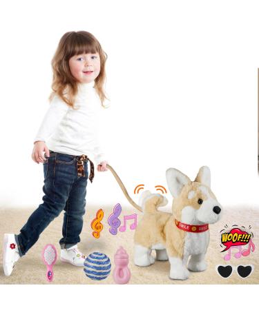 Corgi Walking Dog Barking Musical Singing Dancing Dog Volume Control Interactive Puppy Walk Along with Leash Wagging Tail Shaking Head Electronic Robot Dog Plush Stuffed Animal Puppy for Kid Corgi-volume Adjustment