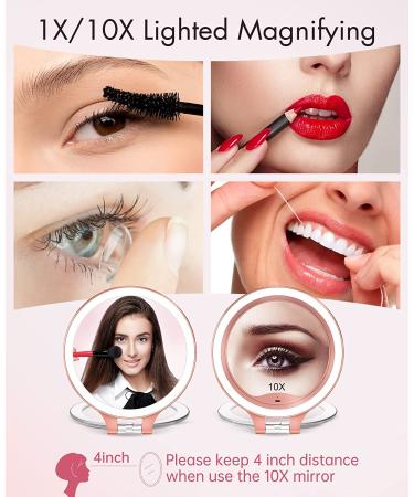 Rechargeable LED Makeup Mirror - 10X1X Double Sided, 3 Color Settings, Rotatable - Rose Gold - Buy Online on SooperMarket.com