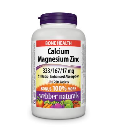 Webber Naturals Calcium with Magnesium and Zinc 200 Caplets Enhanced Absorption Helps Support Bones and Teeth Vegan SUPPLEMENT