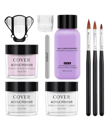 LIONVISON Acrylic Nail Kit - White Pink Nude - Acrylic Powder French Nail Art Set No UV/LED Needed for Acrylic Extension Manicure Kit Easy to DIY for Beginner Home and Salon Use