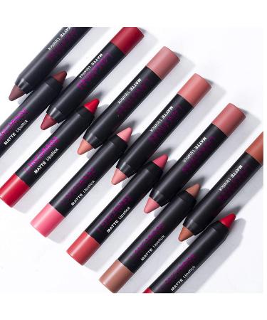 12 Colors Velvet Matte Lip Pencil Set | Waterproof Long Lasting Lip Liner | Non-Stick Lipstick Set with Gift Box - Buy Online on SooperMarket.com