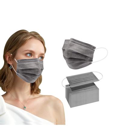 Monyus 100 pcs Disposable Gray Face Mask, 3 Ply Earloop Breathable and Comfortable for Adults