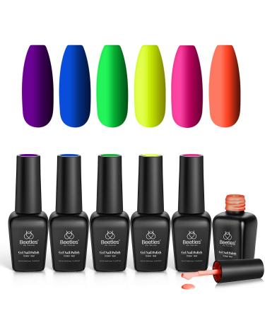 Beetles Neon Gel Nail Polish Set  Summer Nails Gel Neon Orange Hot Pink Blue Yellow Green Purple Gel Polish 6 Colors Soak Off Led Gel Nail Kit Nails Nail Art Manicure A-Fluorescent Fall