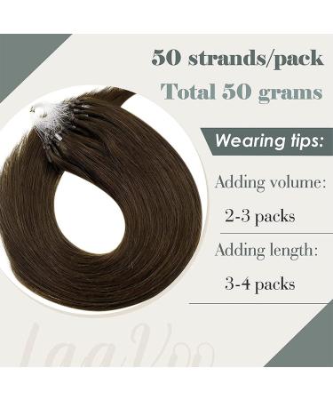 LAAVOO Easy Loop Hair Extensions - Brown 18 Inch Real Remy Hair with Microrings 50s Pack Brown #4 50g - Premium Microlink Extensions - Buy Online on SooperMarket.com