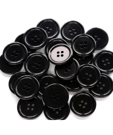GANSSIA 1 Inch (25mm) Black Resin Buttons Sewing Flatback Button for Garment DIY Craft Decoration Pack of 50PCS