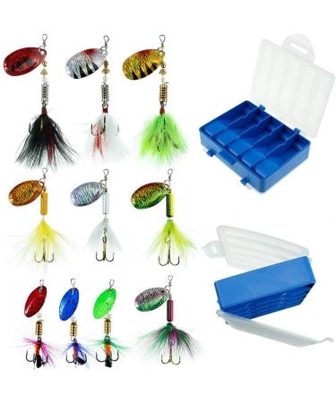Fishing Lures 10pcs Spinner Lures Baits with Tackle Box, Bass Trout Salmon Hard Metal Rooster Tail Fishing Lures Kit by FOUCECLAUS