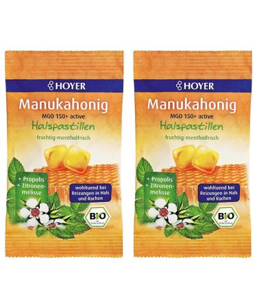 Hoyer Manuka Honey Honey Spastilles Bio with propolis & lemon balm - with real manukahonig MGO 150+ - beneficial for neck & throat - 30 g (pack with 2) 30 g (2 pack)