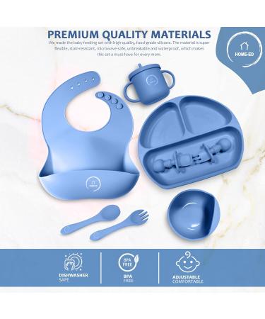 Home-Ed Baby Weaning Set: 9-Piece Baby Food Set with Suction Bowl, Plates, Spoon, and Bibs - Blue - Buy Online on SooperMarket.com
