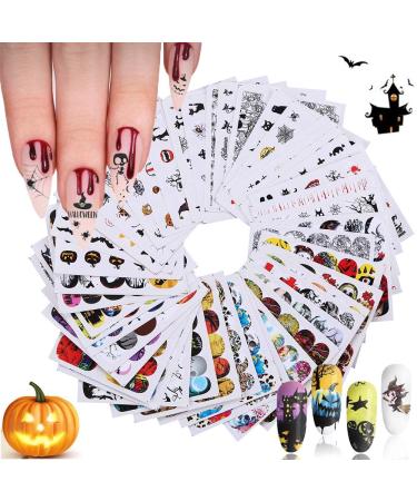 48 Sheets Halloween Nail Art Stickers - Spooky Pumpkin Bat Ghost & Skull Designs - Kalolary Water Transfer DIY Decals for Halloween Nail Decor - Buy Online on SooperMarket.com