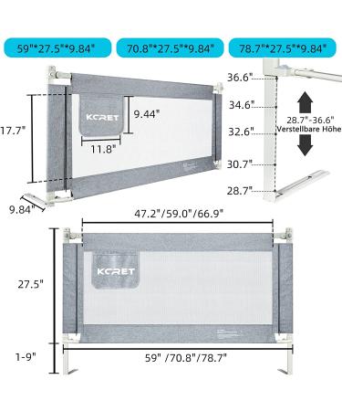 KCRET Toddler Bed Rail - Upgraded Safety Guardrail for Twin, Double, Full, Queen & King Mattress - Breathable Fabric - 78.730 Grey - Buy Online on SooperMarket.com