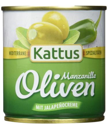 Kattus Spanish green olives filled with jalape o cream pack of 8 (8 x 200 g) with jalape o cream 200 g (pack of 8)
