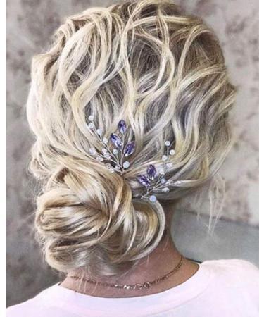 YERTTER Amethyst Hair Pins Set of 2 Silver Wedding Hair Pins Purple Rhinestones Clips Bridal Accessories for Brides and Bridesmaids