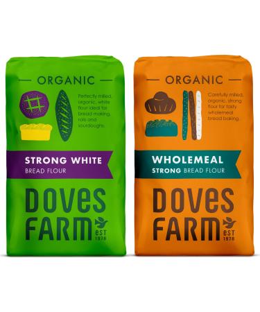 Doves Farm Organic Bread Flour Selection Pack - 1 x Organic Strong White Bread Flour 1.5kg & 1 x Organic Strong Wholemeal Bread Flour 1.5kg | by Alpine Heights